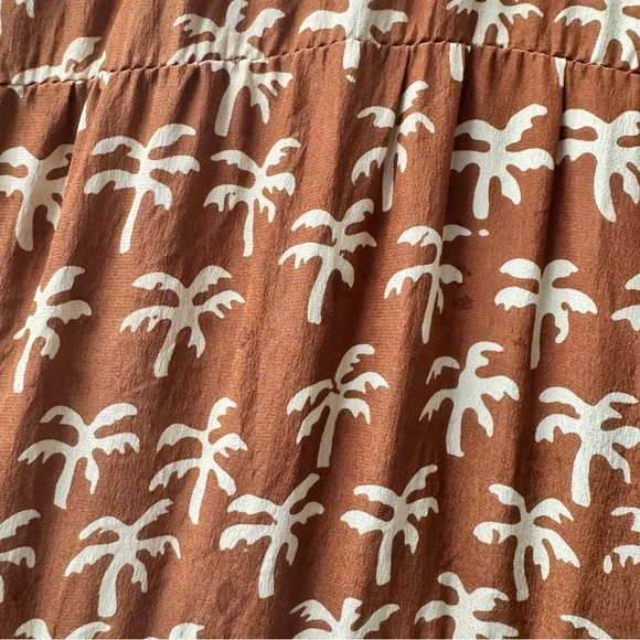 Natalie Martin Silk Palm Tree Print Short Sleeve Maxi Dress Brown Small S READ - Picture 11 of 16
